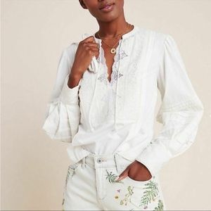Anthropologie Pleated Lace Peasant Blouse size 2